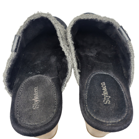 Black Studded Mules Clogs Womens 7 Cable Knit Slip Ons Wood Chunky Comfy Warm - Picture 9 of 11